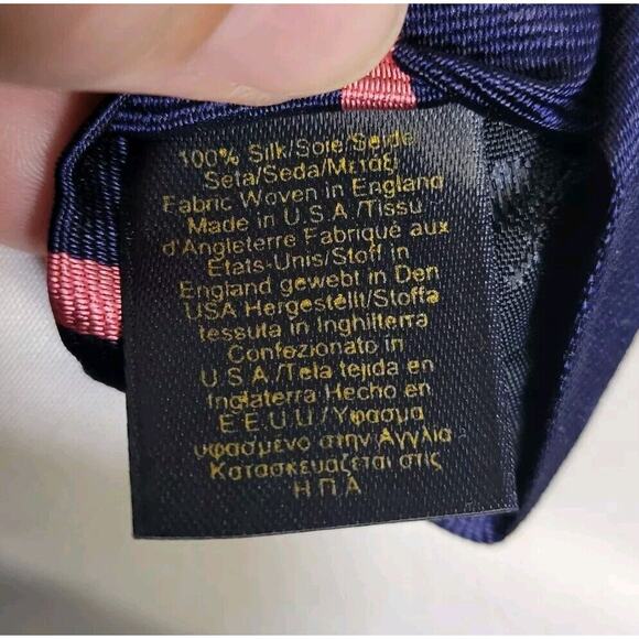 Vintage Brooks Brothers Navy Blue & Pink Silk Repp Stripe Tie - Picture 5 of 6